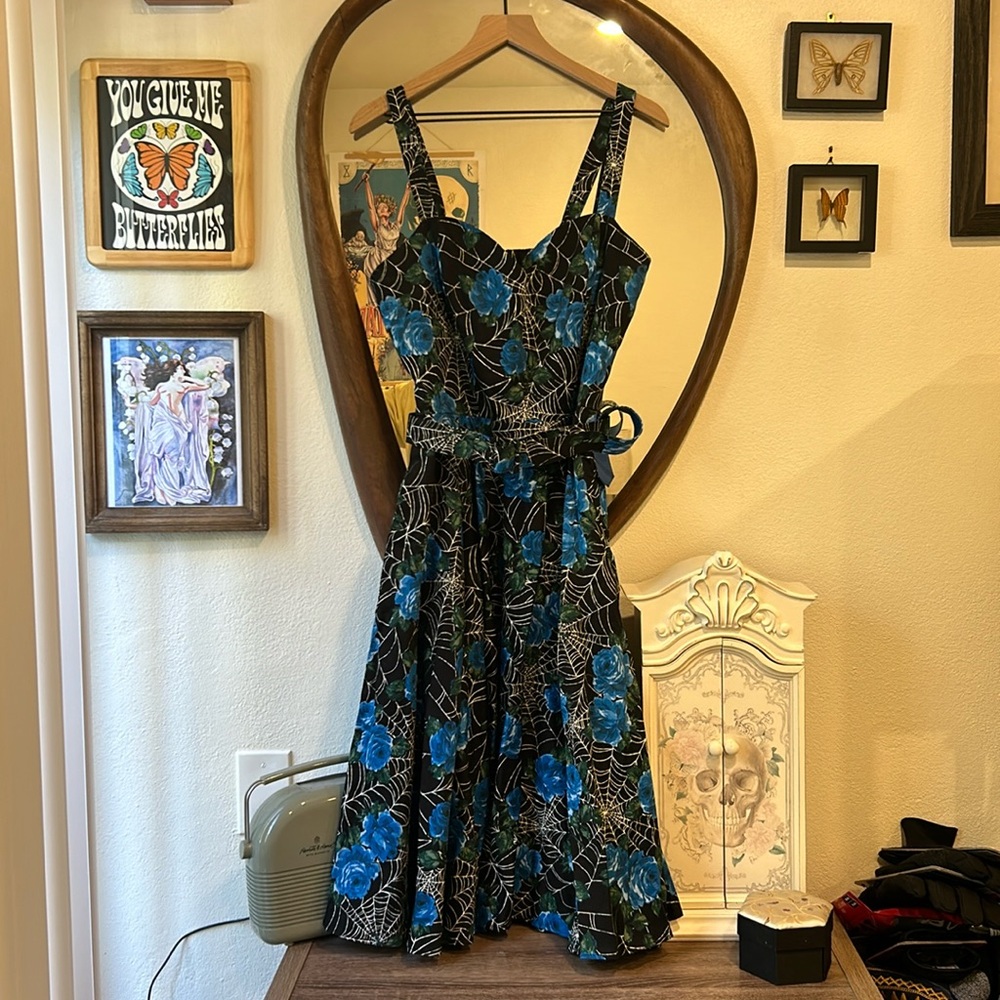 Vixen by Micheline Pitt blue roses spider web swing dress